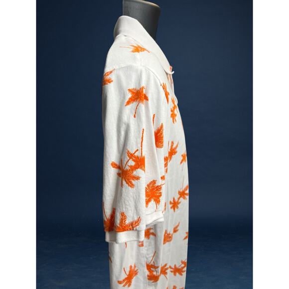 Original Penguin Men’s XL Polo Shirt White Orange Palm Tree Print 100% Cotton - Picture 6 of 13